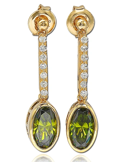 Suzy Levian Cubic Zirconia Sterling Silver Hang Oval Earrings In Green