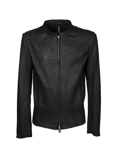 Dacute Stand Up Collar Leather Jacket In Black