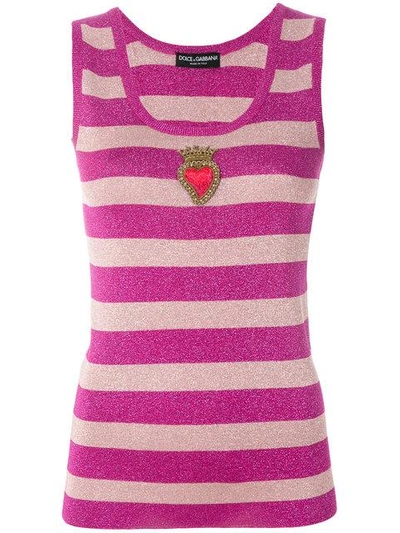 Dolce & Gabbana Heart Embroidered Top In Pink
