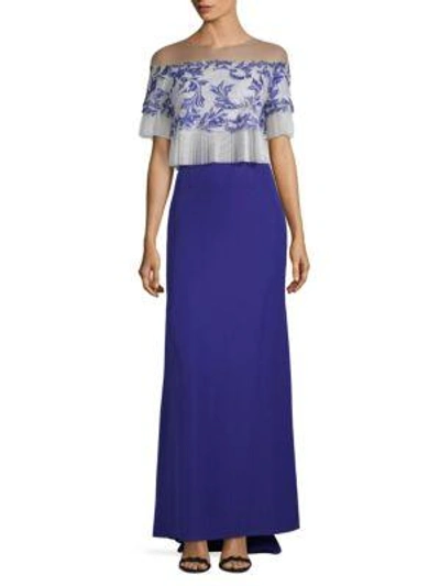 Tadashi Shoji Embroidered Tulle Top Gown In Wisteria