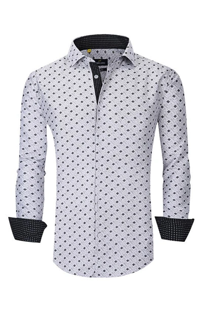 Azaro Uomo Patterned Long Sleeve Performance Button-up Shirt In White