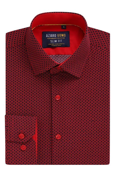 Azaro Uomo Slim Fit Medallion Print Performance Dress Shirt In Red