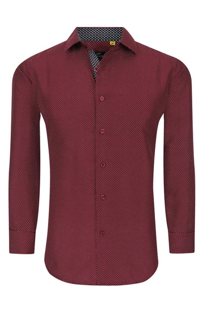 Azaro Uomo Slim Fit Dot Print Performance Dress Shirt In Burgundy