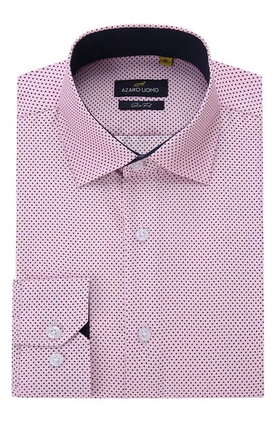 Azaro Uomo Slim Fit Dot Print Performance Dress Shirt In Pink