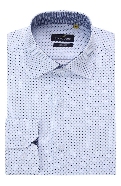 Azaro Uomo Slim Fit Geometric Print Performance Dress Shirt In White