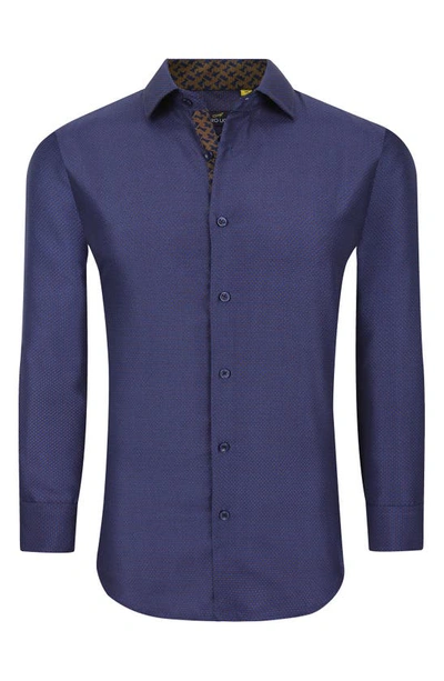 Azaro Uomo Slim Fit Geometric Print Performance Dress Shirt In Navy