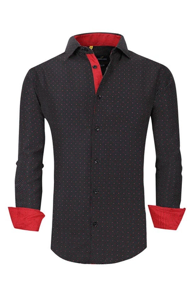 Azaro Uomo Slim Fit Dot Print Performance Dress Shirt In Black
