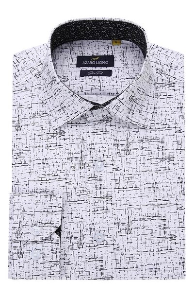 Azaro Uomo Slim Fit Line Print Performance Dress Shirt In White