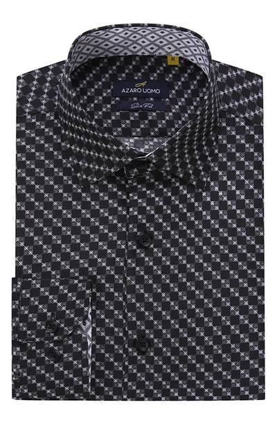 Azaro Uomo Slim Fit Geometric Print Performance Dress Shirt In Black