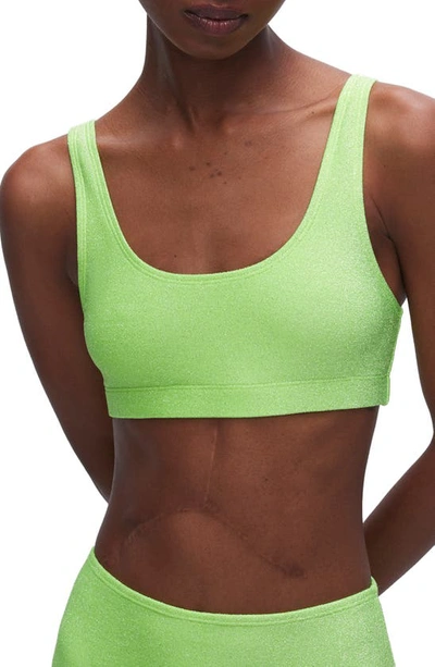 Good American Sparkle Metallic Bikini Top In Electric Lime002