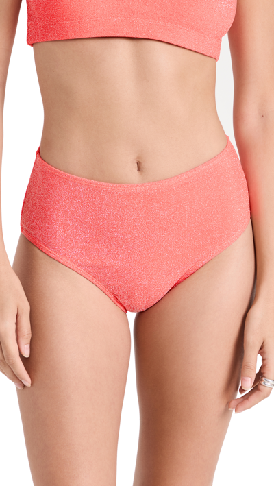 Good American Sparkle Metallic High Waist Bikini Bottoms In Fiery Coral 002