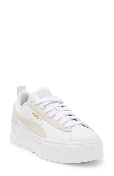 Puma Mayze Classic Platform Sneaker In  White-feather Gray