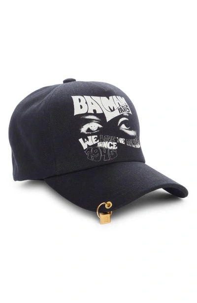 Balmain Pierced Cotton Printed Cap In Black