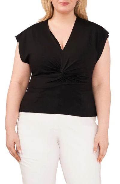 Halogen Twist Front Knit Top In Rich Black