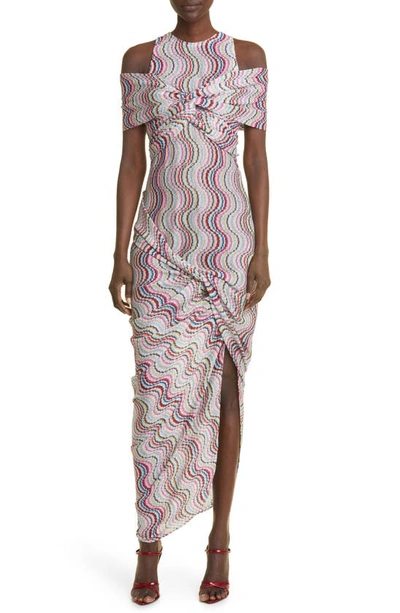 Missoni Multicolor Waves Cold Shoulder Dress In Light Multicolor