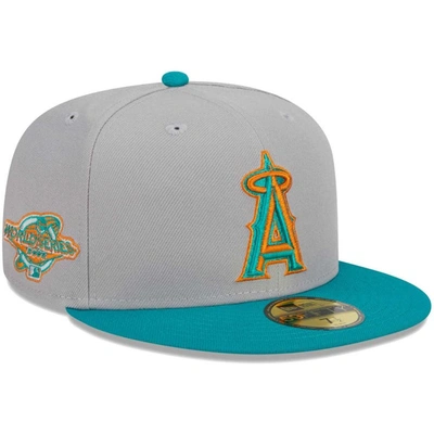 New Era Men's  Gray, Teal Los Angeles Angels 59fifty Fitted Hat In Gray,teal