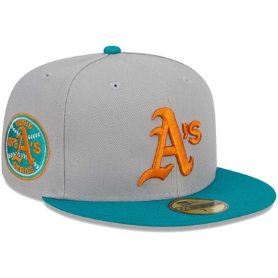 New Era Men's  Gray, Teal Oakland Athletics 59fifty Fitted Hat In Gray,teal