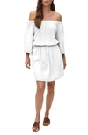 Michael Stars Fernanda Smocked Waist Long Sleeve Off The Shoulder Dress In White