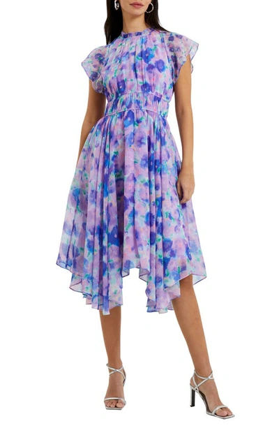 French Connection Gretha Floral Handkerchief Hem Dress In Sheer Lilac