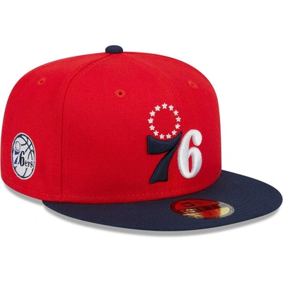 New Era Men's  Red, Navy Philadelphia 76ers 59fifty Fitted Hat In Red,navy
