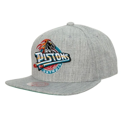 Mitchell & Ness Men's  Heather Gray Detroit Pistons Hardwood Classics 2.0 Snapback Hat