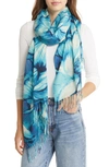 Nordstrom Tissue Print Wool & Cashmere Wrap Scarf In Blue Moonlit Fleur