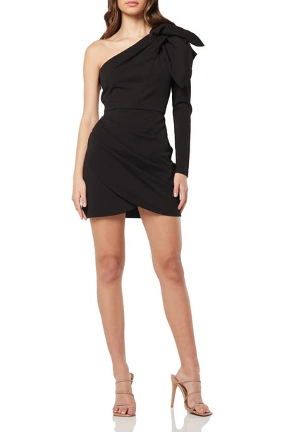 Elliatt Indium One-shoulder Long Sleeve Minidress In Black