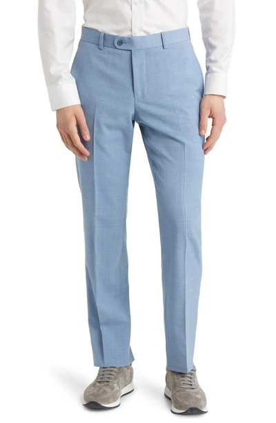 Nordstrom Trim Fit Flat Front Stretch Délavé Dress Pants In Blue Chambray