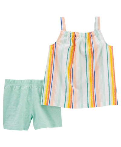 Carter's Carters Baby Toddler Little Big Girls Colorful Striped Shorts Sibling Matching Collection In Green