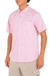 Hurley One & Only Short Sleeve Stretch Cotton Button-down Shirt In Pink