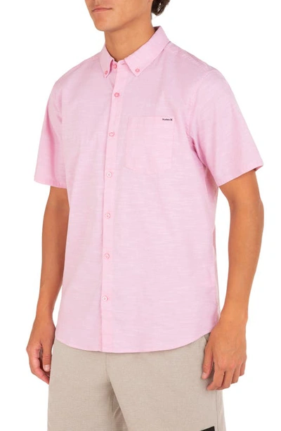 Hurley One & Only Short Sleeve Stretch Cotton Button-down Shirt In Pink