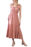 Blu Pepper Polka Dot Tie Strap Midi Dress In Terracotta