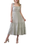 Blu Pepper Polka Dot Tie Strap Midi Dress In Sage