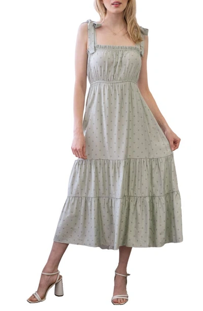Blu Pepper Polka Dot Tie Strap Midi Dress In Sage