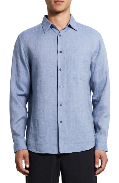 Theory Irving Linen Button-up Shirt In Heron - 0pw