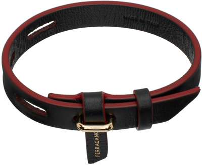 Ferragamo Leather Bracelet With Eyelets In Black