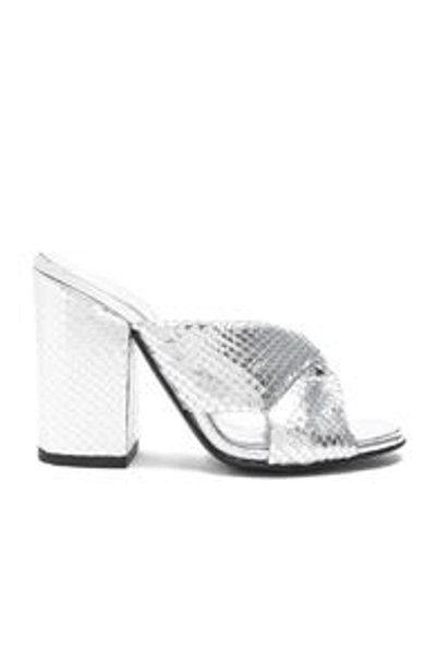 Alumnae Snakeskin Embossed Leather Soft X Block Heels In Metallic Silver