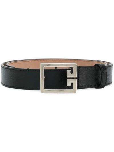 Givenchy Flat Shiny Buckle Grained Leather Belt In Black