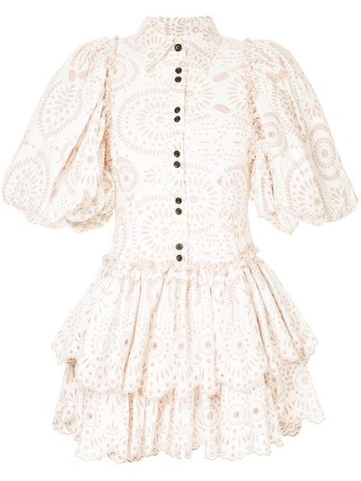 Aje Embroidered Ruffled Dress