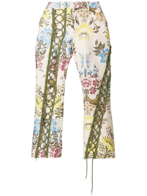 Marques' Almeida Lace Up Floral Trousers In Multicolour | ModeSens