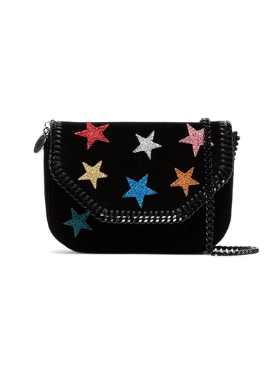 Stella Mccartney Mini Falabella Stars Crossbody Bag In Black