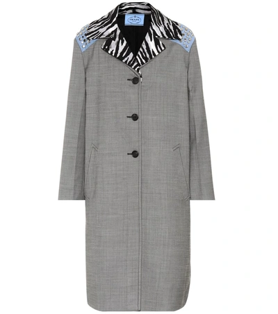 Prada Contrast-collar Wool-blend Coat In Grey