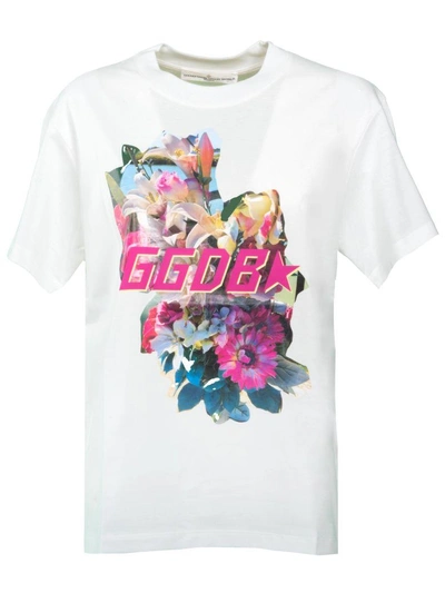 Golden Goose White Cotton T-shirt With Floral Print