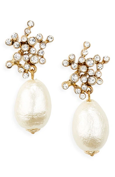 Oscar De La Renta Turbillion Pearly Drop Earrings In Crystal