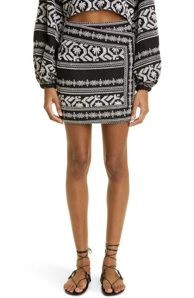 Johanna Ortiz Chaski Asymmetric Mini Skirt In Tropic Black Ecru