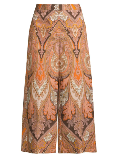 Kobi Halperin Laura Cropped Wide-leg Paisley-print Pants In Brown