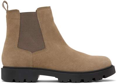 Hugo Boss Suede Chelsea Boots With Signature-stripe Detail In Beige