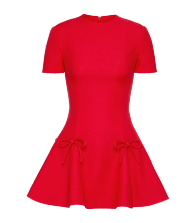 Valentino Bow-detailed Wool And Silk-blend Crepe Mini Dress In Rosso