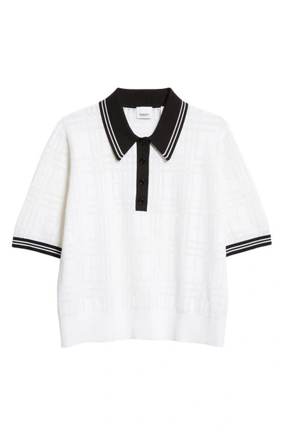 Burberry Check Wool Blend Polo Shirt In White
