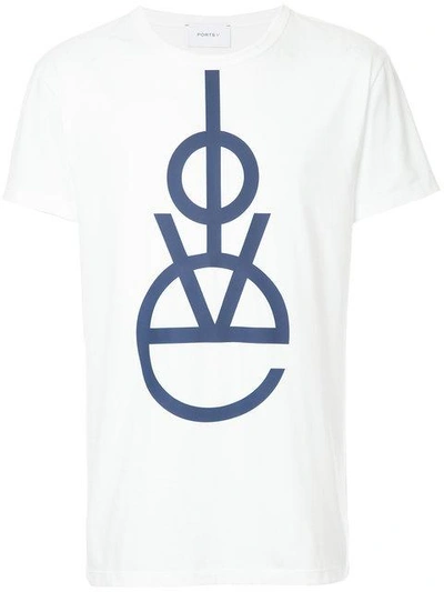 Ports V Love Slogan T-shirt In White